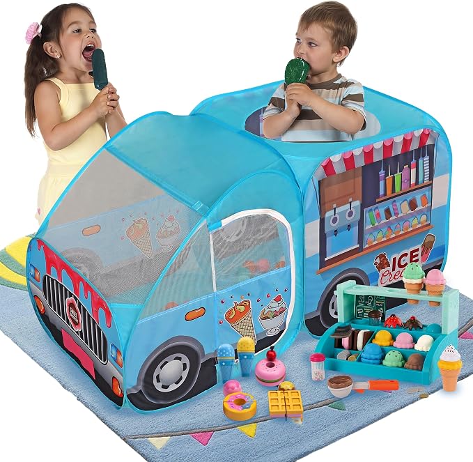 Ice Cream Truck Pop Up Kids Play Tent | Includes Carrying Case |, Children Indoor Icecream Playhouse for Boys, Toddlers, 25.6" D x 55" W x 29.5" H (Ice Cream)