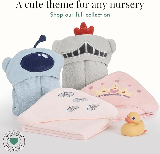 Evolur Good Knight 6 pc Baby Gift Set, Includes Hooded Towel & 5pc Wash Cloths, Soft and 100% Cotton Woven, for Newborn, Infants and Toddlers 0-9 Months