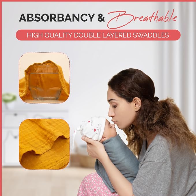 Pack of 4 Swaddle Blankets - Organic Cotton Muslin Baby Blanket for Swaddles 3-6 Months & 0-3 Months | Soft Swaddle for Newborns Babies, 47x47 cm Receiving Blankets,