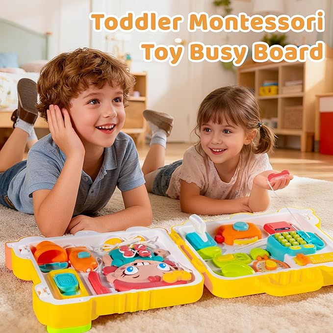 Montessori Busy Board for 1-2 Year Old Girl Gift, Musical Montessori Toys for 1 Year Old, Early Educational Toy for Toddler 1-3, Christmas, Birthday Gift for 1+ Year Old Baby Girl