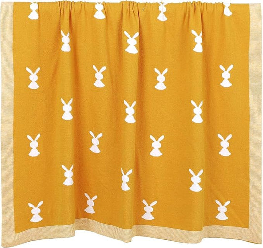LAWKUL Baby Wrap Blanket Soft 100% Cotton Baby Blanket Knit Crib Receiving Blanket with Bunny Pattern Swaddle Cute Blanket for Babies Boy and Girl in Easter Size 40 * 30 Inches