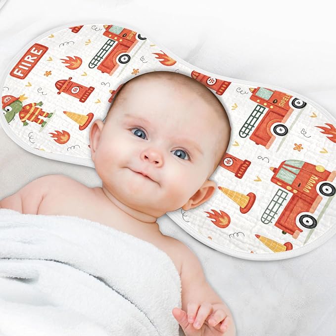 Burbuja Cute Firetrucks Muslin Baby Burp Cloths, Soft & Absorbent Cotton Burping Rags for Newborn Boys & Girls, 2 Pack