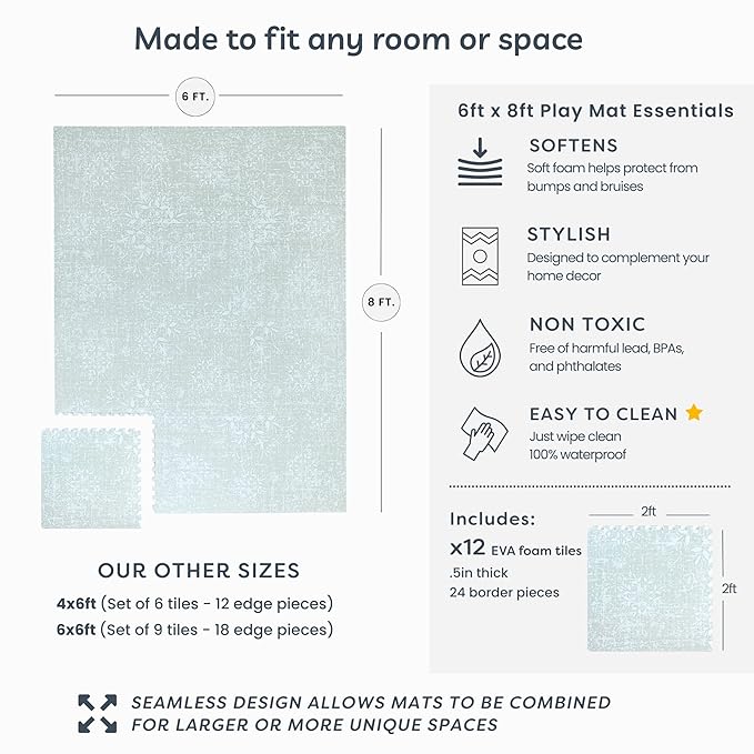 Little Landings Baby Play Mat for Floor - Eden (6x8ft) - Premium EVA Foam Play Mat for Babies & Toddlers (Ages 0-5+) - Non-Toxic Playmat for Tummy Time, Crawling & Playroom - Stylish & Comfortable
