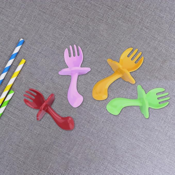 BESPORTBLE 4Set Eating Training Spork Set Safe Utensils for Boy Girl Portable Household Tableware Comfortable Grip Easy to Clean Random Color
