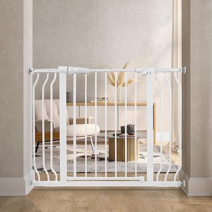 BalanceFrom 29.1-43.3" Easy Walk-Thru Baby and Pet Safety Gate with Hold-Open and Auto-Close ??Adjustable Steel Barrier for Stairs, Doorways, and Hallways, No Drilling Installation
