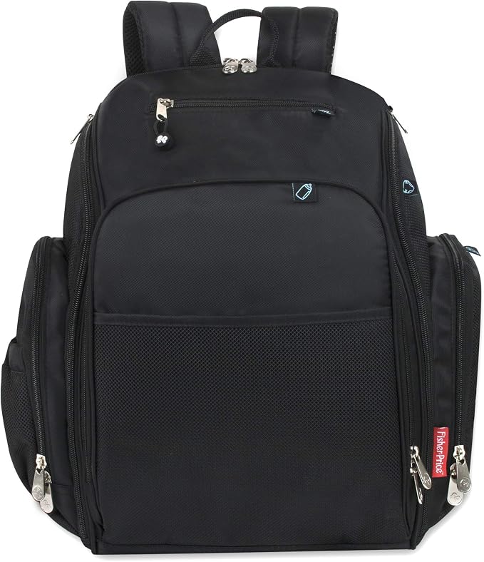 Fisher-Price Large Multi-Pocket Multifunction Kaden Baby Diaper Bag Backpack for Infant Boys & Girls (Black)