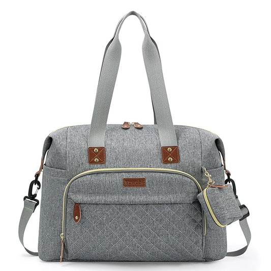 Tuwubi Diaper Bag Tote,Baby Diaper Bag with Pacifier Case Large Travel Diaper Tote Caddy for Mom and Dad Multifunction Large Baby Bag - Light Grey