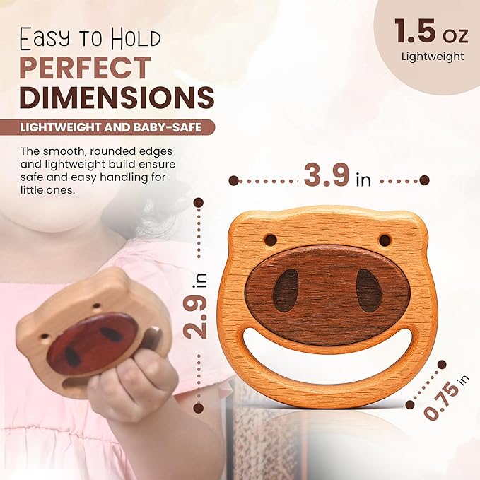 First Baby Rattle for Newborn (0?? Months) ??Natural Wooden Sensory Toy for Babies ??Gentle Rattle Sound, Safe First Handheld Infant Toy Gift
