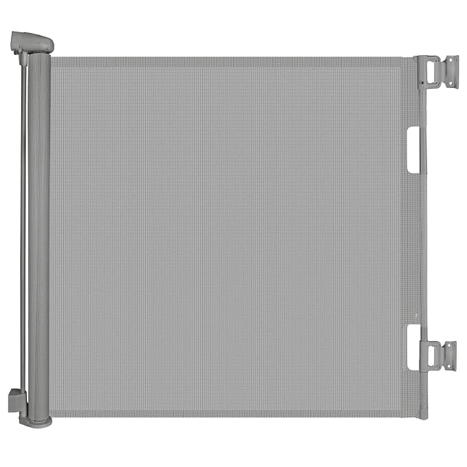 Retractable Baby Gate, Upgraded One-Way Lock Mesh Dog Gate Tall 34”, Extends up to 71” Extra Wide Pet Gate and Safety Child Gate for Stairs, Doorways, Hallways, Banisters, Indoors, Outdoors