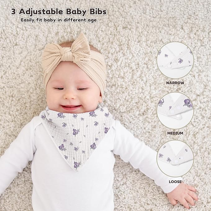 Susurration Muslin Baby Drool Bibs 6Pack Soft Triangular Adjustable Baby Bandana Bibs for Unisex Baby Girls & Boys