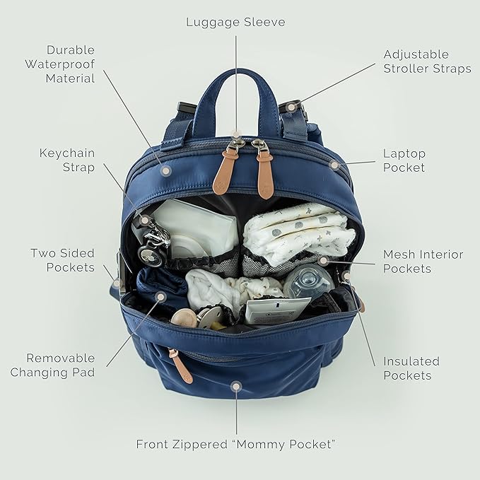 Natemia Diaper Backpack - Water-Resistant Baby Diaper Bag with Pockets, Stroller Straps, and Portable Changing Pad Included
