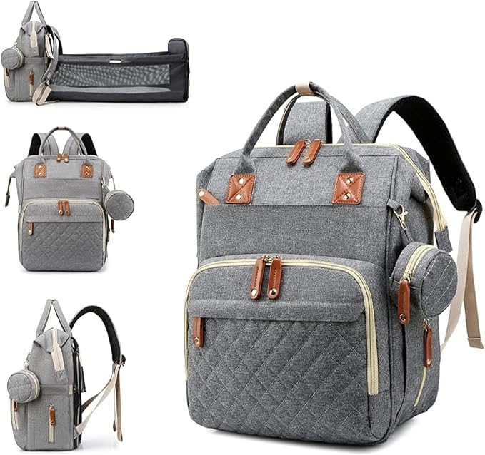 Baby Diaper Backpack with Changing Pad, Waterproof, USB Port, Large Capacity (Gray)