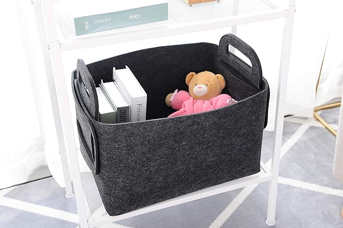 Storage Basket Felt Storage Bin Collapsible& Convenient Box Organizer with Carry Handles for Office Bedroom Closet Babies Nursery Toys Laundry (Dark grey, 17.9inch（L）Ã?2.2inch（W）Ã?1.6inch（Hï¼?
