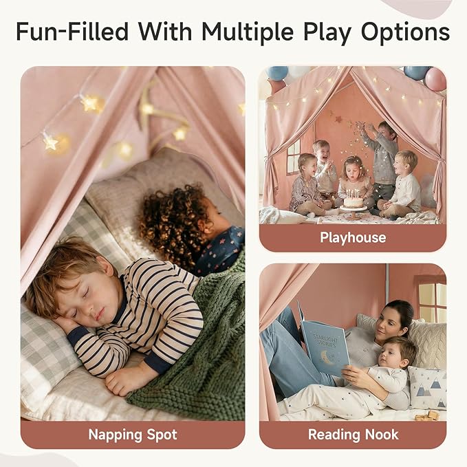 Sisticker Kids Play Tent Indoor with Mat - Large Toddler Tents Playhouse Girls Boys, Teepee Tent Inside for Birthday Gifts Toys (Brown)
