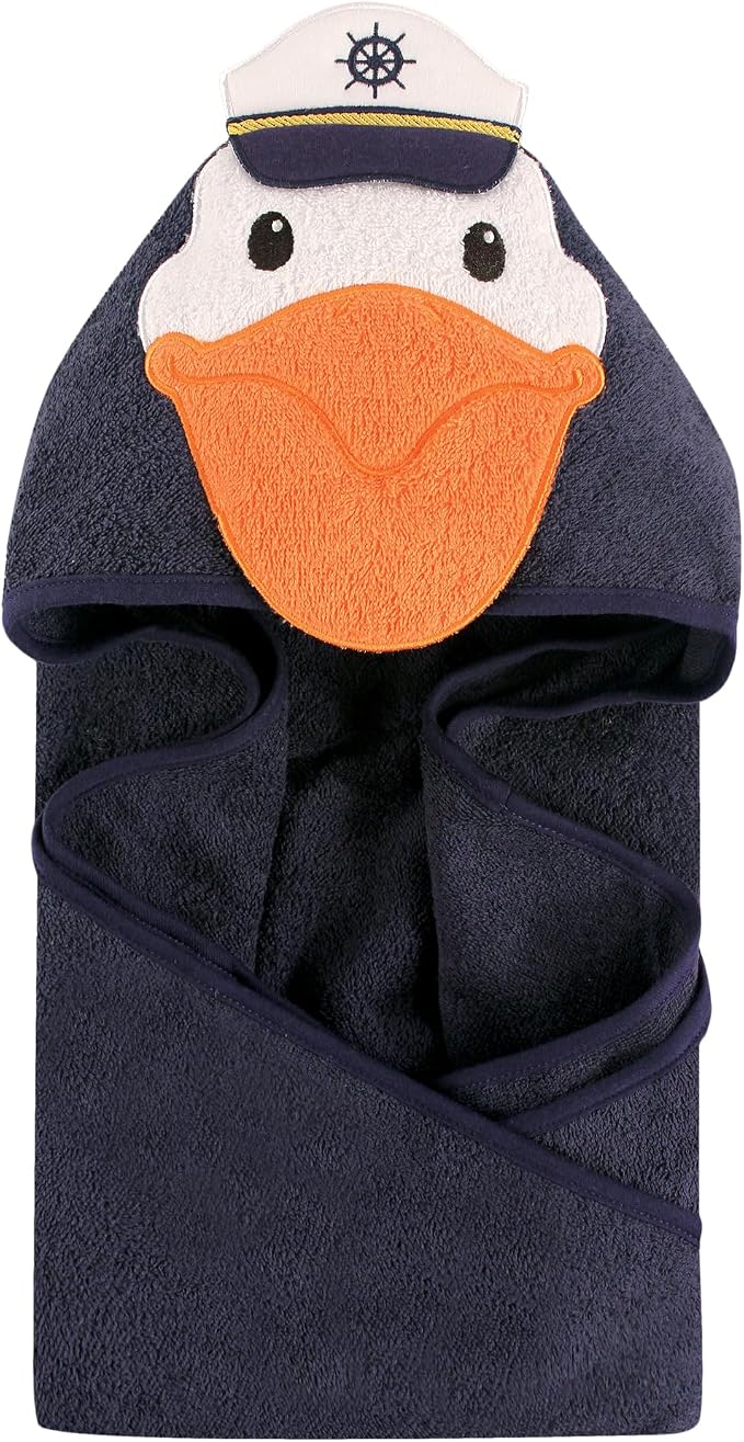Hudson Baby Unisex Baby Cotton Animal Face Hooded Towel Bundle Set, Sailor Bear Pelican, One Size