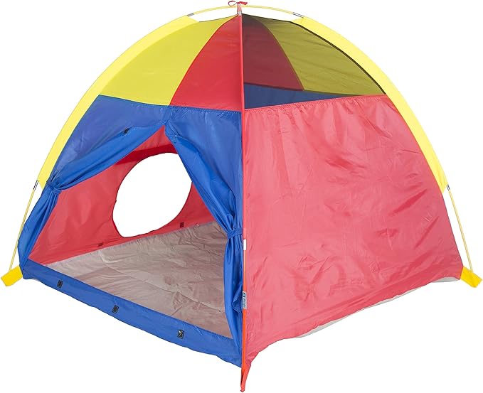 Pacific Play Tents 20414 Kids Hide-Me Dome Tent and Crawl Tunnel Combo for Indoor/Outdoor Play Red/Yellow/Blue Large