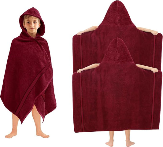 ORIGINAL KIDS Hooded Bath Towel Wrap - 2 Pack - Ultra Soft 100% Cotton Terry Large Oversized Hooded Kids Towel - Shower Pool Beach - 579 GSM Absorbent Quick Dry Plush Gift - 30 x 54 - Burgundy