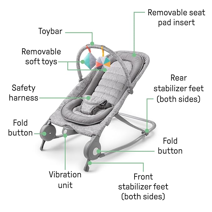 Summer Infant 2-in-1 Bouncer & Rocker Duo (Light Gray Tweed) Convenient and Portable Rocker and Bouncer for Babies Includes Soft Toys and Soothing Vibrations