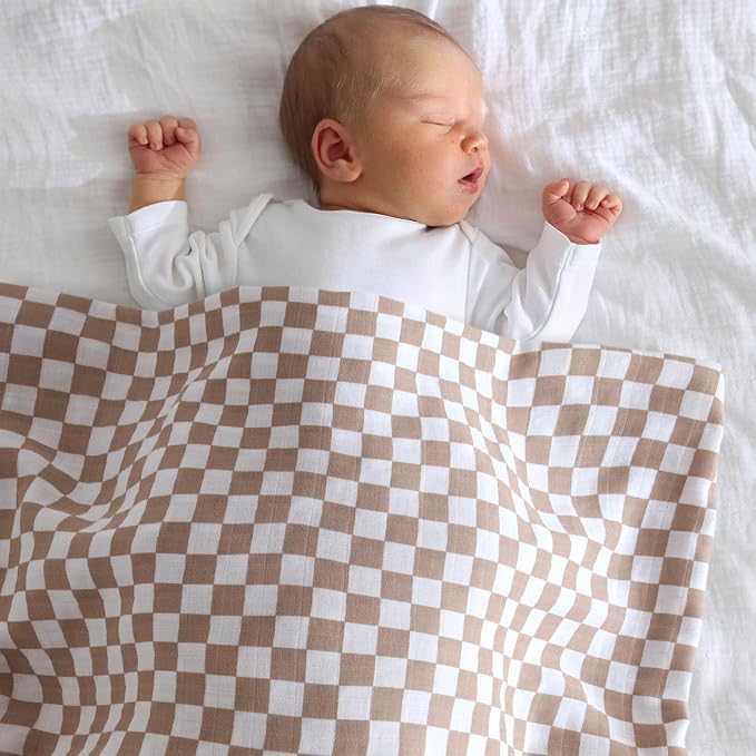 LifeTree Baby Swaddle Blankets, Boys Girls Muslin Swaddling Wrap Receiving Blanket for Newborn, 70% Viscose from Bamboo and 30% Cotton, Large 47" x 47", Hedgehog and Checkered
