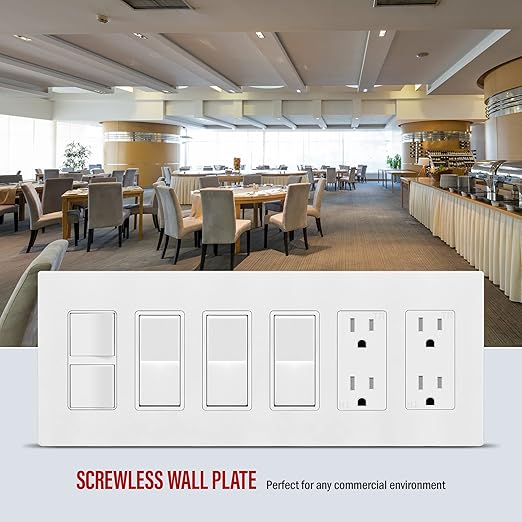 ENERLITES Screwless Decorator Wall Plate Child Safe Outlet Covers, Size 6-Gang 4.68" H x 12.00??L, Unbreakable Polycarbonate Thermoplastic, SI8836-W, Glossy, White
