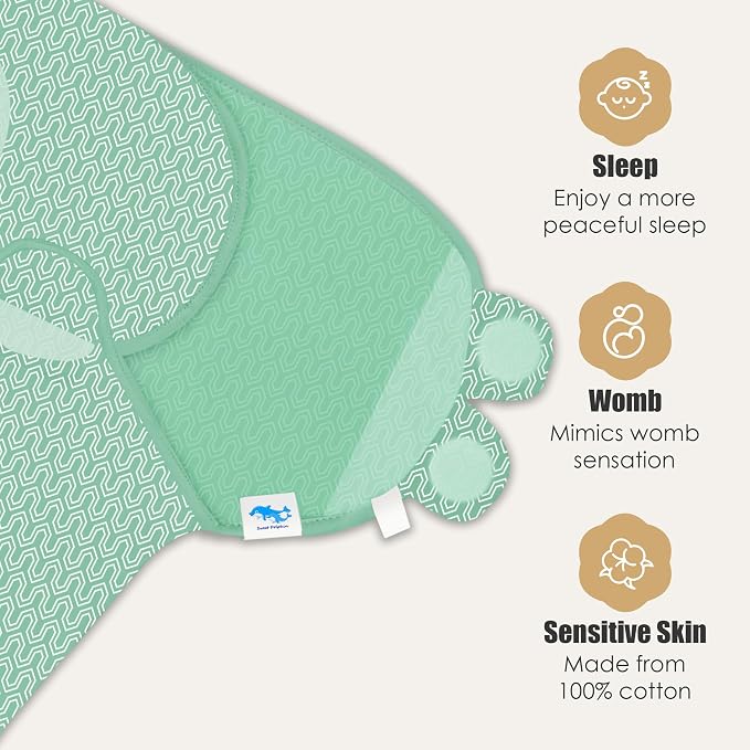 SWEET DOLPHIN 3-Pack Baby Swaddle Sleep Sacks - Newborn Swaddle Blanket with Soft Cotton - Ergonomic Wrap for Boys and Girls, 3-6 Months, Green