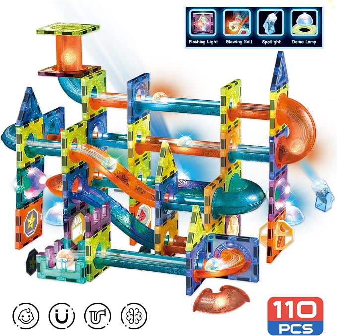 Contixo STEM Building Toys - 110 pcs Marble 3D Magnetic Run Tiles Learning Stacking Educational Building Blocks Set, Creativity Beyond Imagination, Inspirational, Recreational Toy for Kids