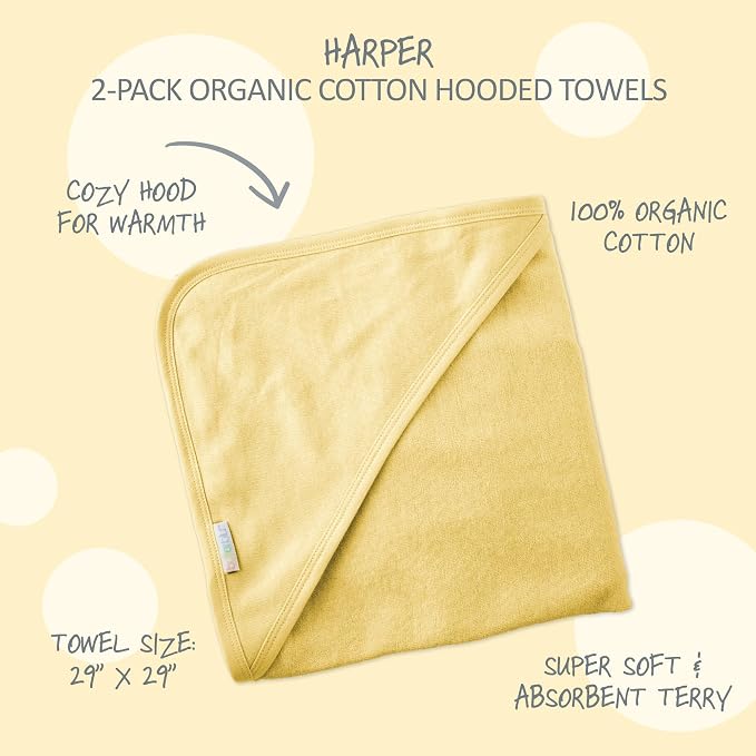 Butterblu Harper - 100% Organic Cotton Hooded Towels in Soft and Absorbent Baby Terry, 3-Pack, Sunny, One Size