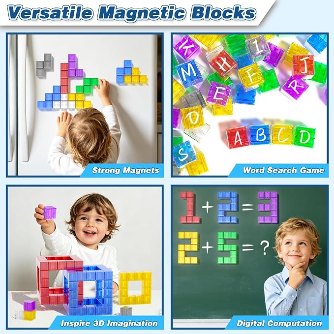 Apluses Magnetic Building Blocks - Transparent Magnetic Cubes, STEM Magnet Toddler Boys Toys for Kids Age 3-5, Travel Sensory Autism Preschool Montessori Toys for 3+ Year Old, Birthday Girls Gifts