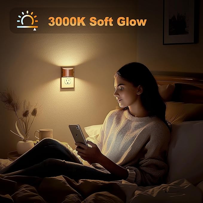 JandCase LED Night Lights Plug into Wall, 2 Pack Rose Gold Modern Night Lights, Dusk to Dawn Sensor Nightlight,0-100LM Brightness Adjustable, 3000K Soft White