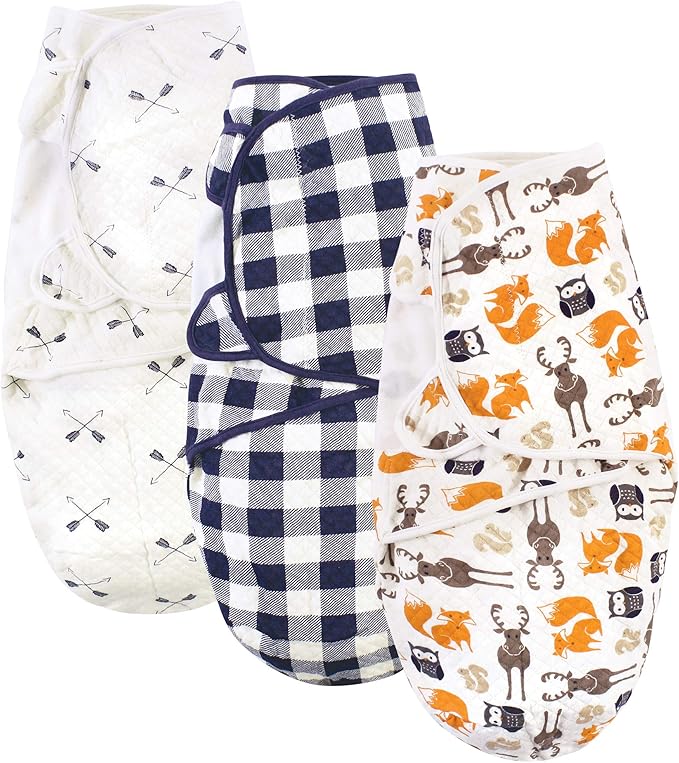 Hudson Baby Unisex Baby Quilted Cotton Swaddle Wrap 3pk, Boy Forest, 0-3 Months