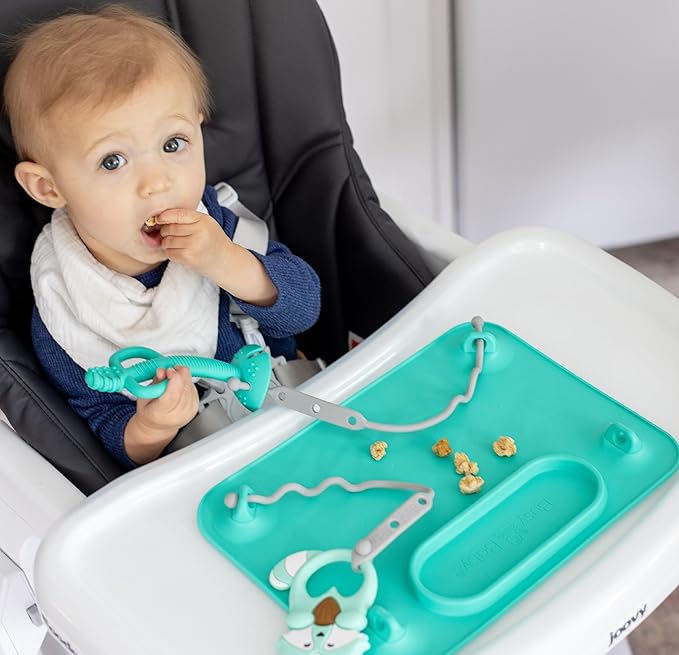 Busy Baby Teething Spoon - 2-in-1 Teether and Training Spoon for Self Feeding, Dishwasher Safe, BPA Free, Food Grade Silicone (Tan)