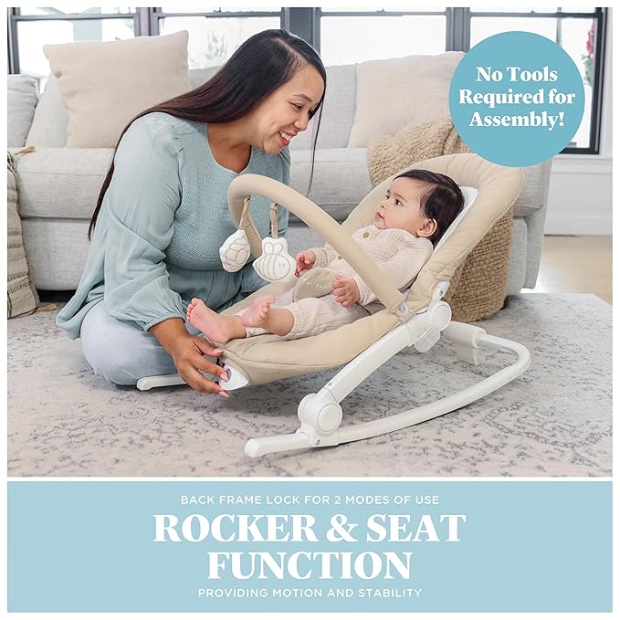 Baby Delight Aura | Deluxe Portable Rocker & Seat for Infants | Soothing Vibration & Sounds | Baby Rocker | Quilted Organic Oat