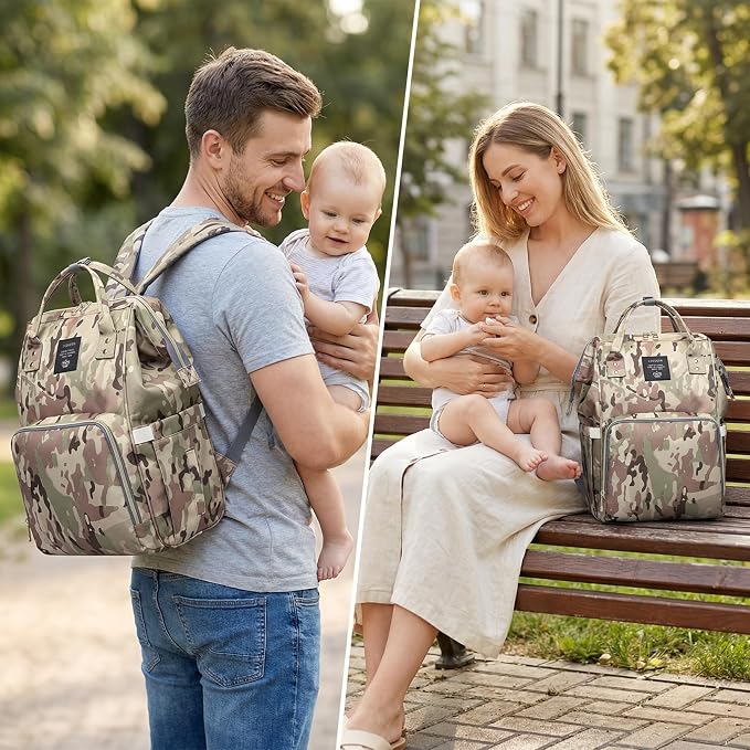 Camo Diaper Bag Backpack Multi-Function Diaper Bag for Baby Care Essentials Waterproof Travel Baby Bag for Mom Dad