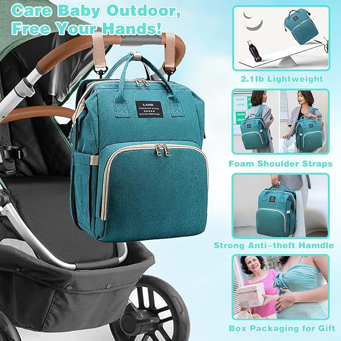 ANWTOTU Baby Diaper Bags with Changing Station,900D Oxford Waterproof Diaper Bag Backpack for Moms Dads with USB Charging Port,Large Capacity Baby Essentials(Ungrade-Green)