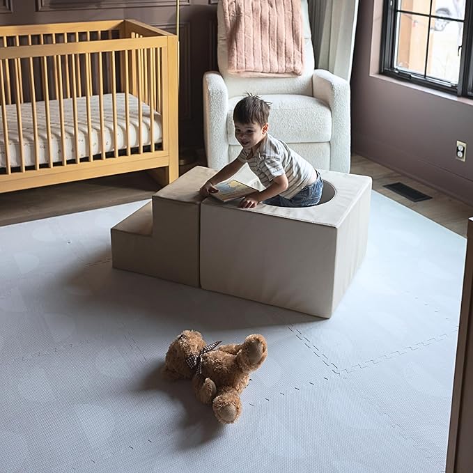 Little Landings Baby Play Mat for Floor - Aura Pearl (6x6ft) - Premium EVA Foam Play Mat for Babies & Toddlers (Ages 0-5+) Non-Toxic Playmat for Tummy Time, Crawling & Playroom - Stylish & Comfortable