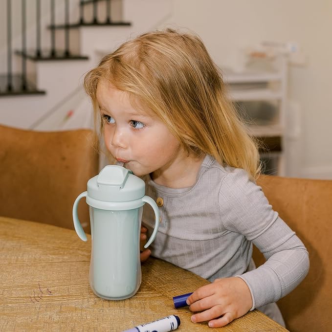 Dr. Brown's Milestones Insulated Sippy Cup with Straw and Handles, Spill-Proof Tumbler with Lid, 4-Pack, Green/Blue/Green/Green, 10 oz/300 mL, BPA Free, 12m+