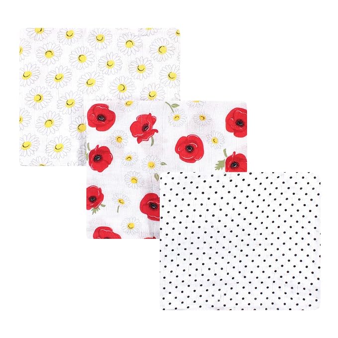 Hudson Baby Unisex Baby Cotton Muslin Swaddle Blankets, Poppy Daisy, 3-Pack