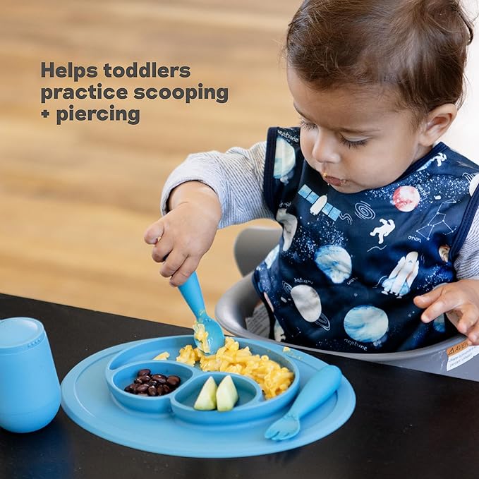 ezpz Developmental Utensil Set (Blush) - 100% BPA Free Fork, Spoon, Knife for Babies, Toddlers and Preschool - First Foods + Self-Feeding - Designed by a Pediatric Feeding Specialist