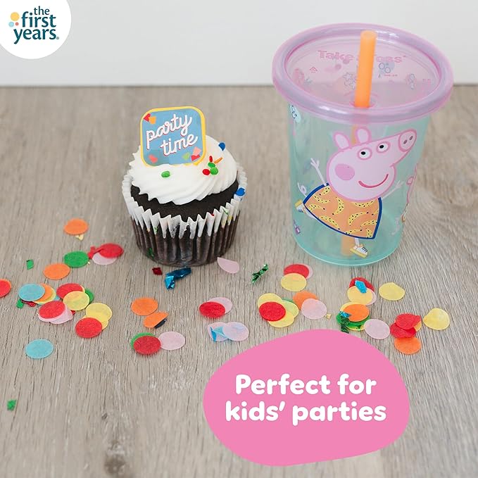 The First Years Peppa Pig Take & Toss Toddler Straw Cups - Spill Proof Toddler Sippy Cups with Snap On Lids and Straws - Peppa Pig Party and Feeding Supplies - 10 Oz - 10 Count