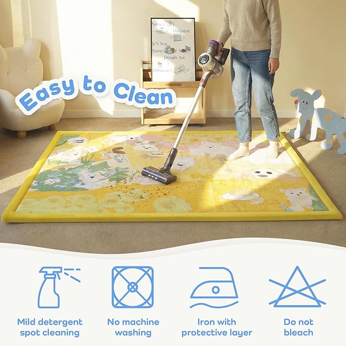 1.5" Thick Educational Baby Floor Play Mat 59x79, Flannel Padded Memory Foam Kids Mat, Non-Slip Plush Playmat for Nursery Playroom Classroom (Dog)