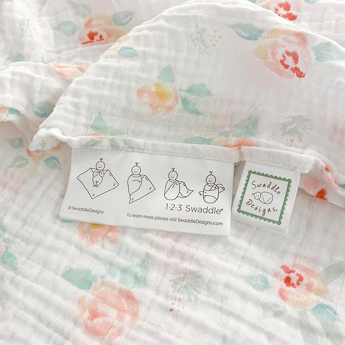 SwaddleDesigns Cotton Muslin Swaddle Blanket, Receiving Blanket for Baby Boys & Girls, Best Registry Gift, 46x46 inches, Watercolor Peachy Pink Floral