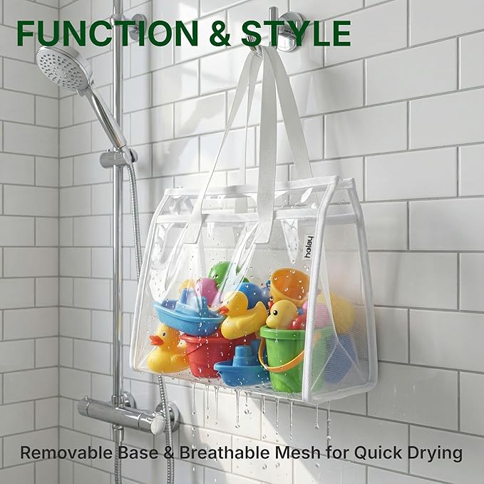 HOLAY 4 Pack Clear Toy Storage Bags with Handle ??Playroom Organizer Bins for Kids Toys, Board Games, Busy Bags, and Homeschool Supplies, Transparent PVC Front & Reinforced Base(White, X-Large)