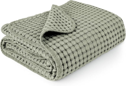 Konssy Waffle Baby Blanket - Soft & Cozy Nursery Swaddle Blanket, Lightweight Toddler Throw for Boys & Girls, Ideal for Wrapping(Amy Green)