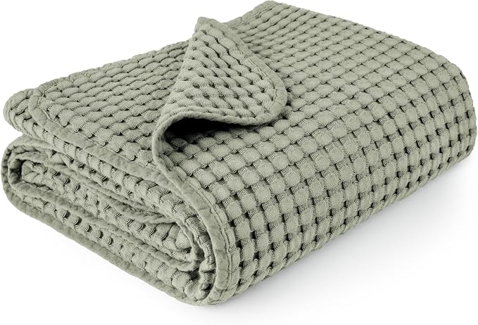 Konssy Waffle Baby Blanket - Soft & Cozy Nursery Swaddle Blanket, Lightweight Toddler Throw for Boys & Girls, Ideal for Wrapping(Amy Green)