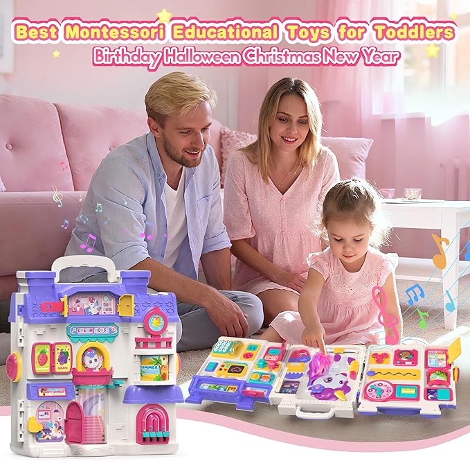 ELFJOY Montessori Toys for 1 Year Old Girl Gifts, Busy Board for 1 2 Year Old - 56+ Activities Bilingual Early Educational Learning Toddler Baby Girl Toys, First Birthday Gifts for 1 2 Year Old Girls