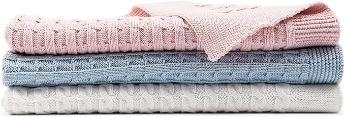 WEDDINGSTAR Custom Embroidery Cotton Cable Knit Baby Blanket White - Monogram