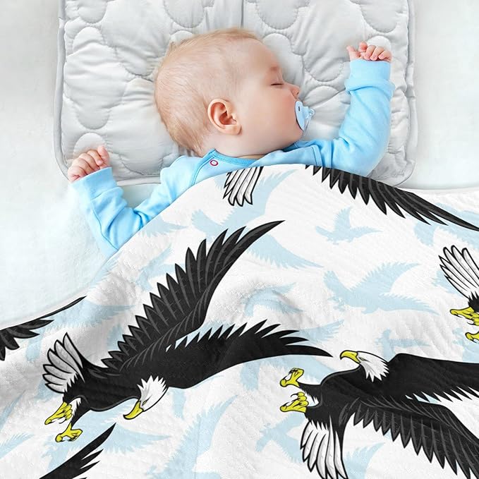 Ollabaky American Bald Eagle Baby Blanket for Boys Girls Cotton Throw Blanket Swaddle Blanket for Crib Stroller Nursery Receiving Blanket Infant Toddler Unisex 30"x40"