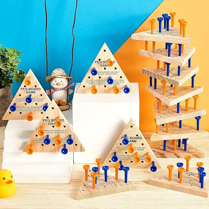 Zhanmai 10 Sets Wooden Triangle Peg, Educational Board, Travel Size, Operation Christmas Learning Puzzles (Blue & Orange Peg)