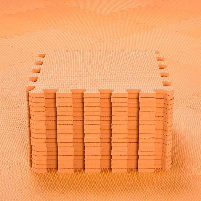 qqpp EVA Rubber 18 Tiles Interlocking Puzzle Foam Floor Mats - Baby Play Mat for Playing | Exercise Mat for Home Workout. Orange. QC-Bb18N