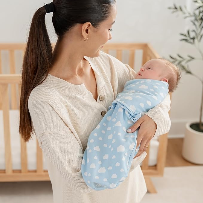 Comfy Cubs Easy Swaddle Blanket, 3 Pack - 100% Cotton Newborn Wrap, Large for 3-6 Months Infants, Breathable and Durable Sleep Sack for Babies - Blue